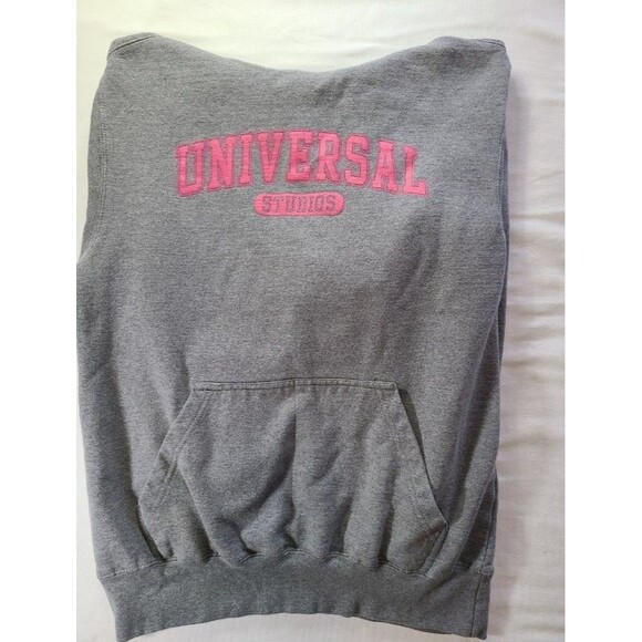 Universal Studios Gray Hoodie Size M Pink Logo Theme Park Souvenir Sweatshirt - Picture 2 of 7